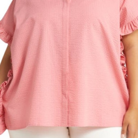 Harshman Women’s Darcy Rose Pink Seersucker Ruffle Plus Size Blouse - 3X NWT - Picture 6 of 7
